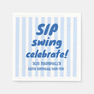 100ste verjaardag Golf Vet Blauw Typografie Strepe Servet