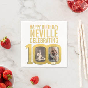 100ste verjaardag goud wit aangepaste foto servet