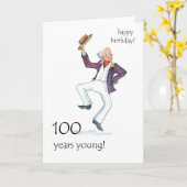 100ste verjaardag Kaart - Man dansen! (Gele Bloem)