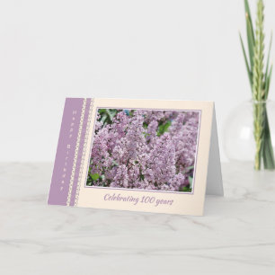 100ste verjaardag Lila bloemen Kaart