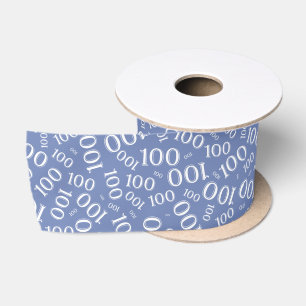 100ste Verjaardag Modern Getalpatroon Wit/Blauw Lint