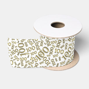 100ste Verjaardag Modern Nummer Patroon Goud/Wit Lint