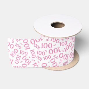 100ste Verjaardag Modern Nummer Patroon Wit/Roze Lint