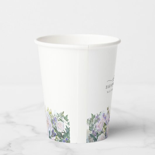 100ste Verjaardag Party Blauw Wit Bloemen Custom Papieren Bekers (Rechts)