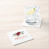 100ste Verjaardag Party Rood Roze Bloemen Custom Vierkante Kartonnen Onderzetter (Insitu)