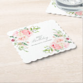 100ste Verjaardag Party Roze Bloemen Custom Kartonnen Onderzetters (Gebogen)