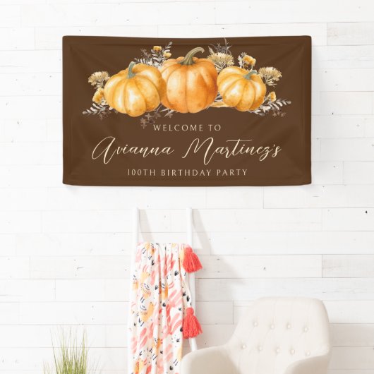 100ste Verjaardag Party Rustic Boho Herfst Pompoen Spandoek (Insitu)