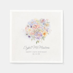 100ste Verjaardag Party Waterverf Bloemen Custom Servet
