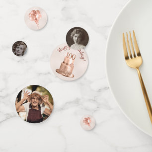 100ste verjaardag Roze Gouden Cake Foto Confetti
