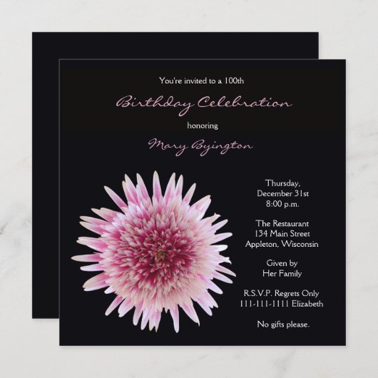 100ste verjaardag uitnodiging Gorgeous Gerbera (Voorkant / Achterkant)