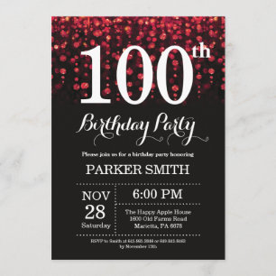 100ste verjaardag uitnodiging Red Glitter