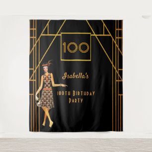 100ste verjaardag zwart goud art deco uit de jaren wandkleed