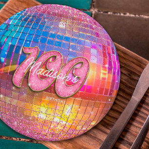 100ste Verjaardagsfeest Goud Roze Glitter Disco Ba Papieren Bordje