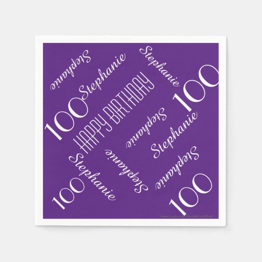100ste verjaardagsfeest Paarse herhalende naampapi Servet (Voorkant)