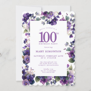 100ste verjaardagsfeest paarse viooltjesbloem kaart