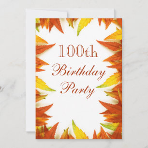 100ste verjaardagsfeestje herfstbladeren kaart