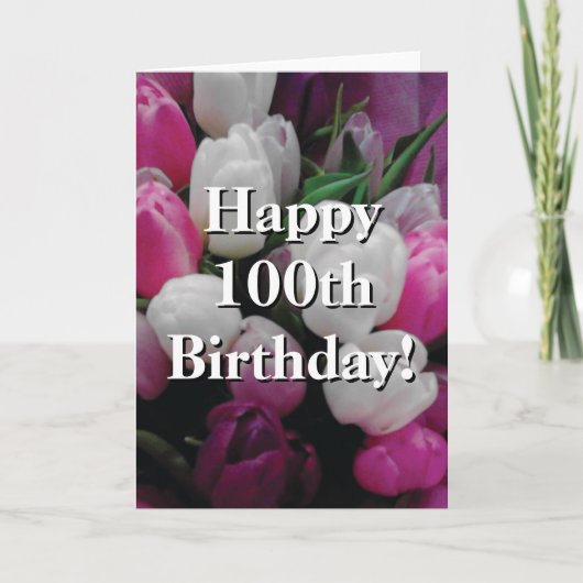 100ste Verjaardagskaart met roze tulpenbloemenboek Kaart (Voorkant)