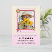 100ste verjaardagsuitnodiging Retro Groovy Roze Bl Kaart (Staand voorkant)