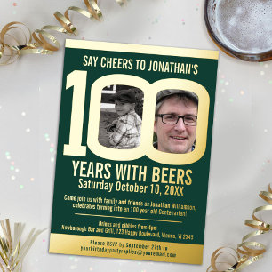 100ste verlichting verjaardagsfeest bier groen gou folie uitnodiging