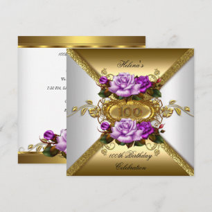 100ste verpartij Elegante Rozen Paars Goud Kaart