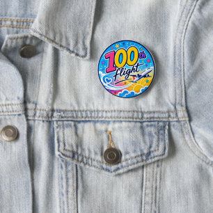 100ste vlucht kleurrijk vliegtuig reis souvenir ronde button 5,7 cm
