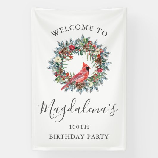 100th Birthday Banner Red Cardinal Custom Welcome (Verticaal)