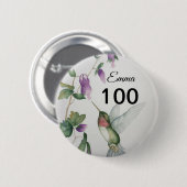 100th Birthday Bird Flowers Button (Voorkant /achterkant)