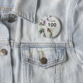 100th Birthday Bird Flowers Button (In situ)