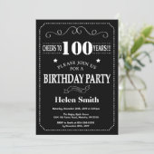 100th Birthday Black en White Chalkboard Kaart (Staand voorkant)