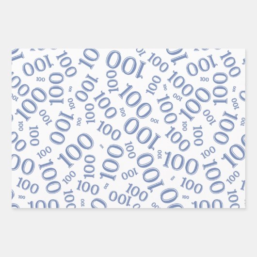 100th Birthday Blue and White Number Pattern 100 Inpakpapier Vel (Voorkant 3)