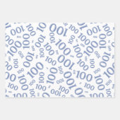 100th Birthday Blue and White Number Pattern 100 Inpakpapier Vel (Voorkant 2)