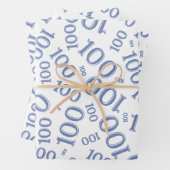100th Birthday Blue and White Number Pattern 100 Inpakpapier Vel (In situ)