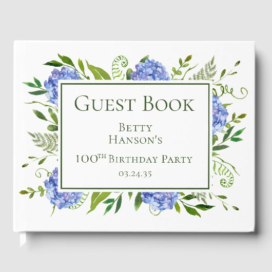 100th Birthday Blue Hydrangeas Gastenboek (Voorkant)