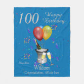100th Birthday Celebration Blue Fleece Blanket (Voorkant)