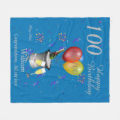 100th Birthday Celebration Blue Fleece Blanket (Voorkant (Horizontaal))