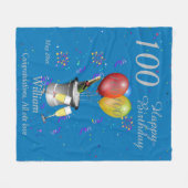 100th Birthday Celebration Blue Fleece Blanket Deken (Voorkant (Horizontaal))