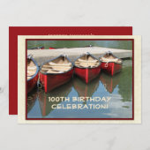 100th Birthday Celebration Invitation, Red Canoes Kaart (Voorkant / Achterkant)