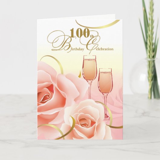 100th Birthday Celebration Pink Roses Invitation (Voorkant)