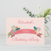 100th Birthday  Flowers Pink Banner Kaart (Staand voorkant)