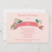 100th Birthday  Flowers Pink Banner Kaart (Achterkant)
