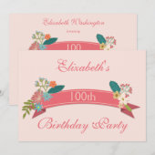 100th Birthday  Flowers Pink Banner Kaart (Voorkant / Achterkant)
