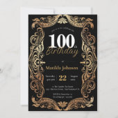 100th Birthday Gold Black Glamorous Boho  Kaart (Voorkant)