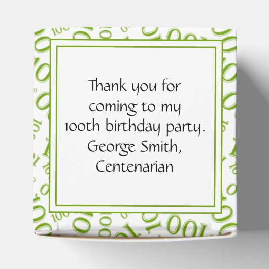 100th Birthday Green/White Random Number Pattern Bedankdoosjes (Bovenkant)