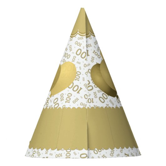 100th Birthday Number Pattern Gold/White Scallops Feesthoedjes (Achterkant)