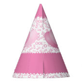 100th Birthday Number Pattern Pink/White Scallops Feesthoedjes (Achterkant)