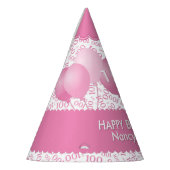 100th Birthday Number Pattern Pink/White Scallops Feesthoedjes (Links)