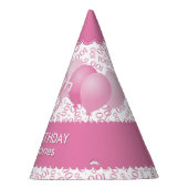 100th Birthday Number Pattern Pink/White Scallops Feesthoedjes (Rechts)