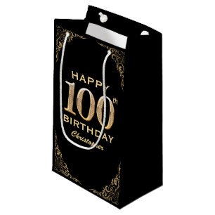100th Birthday Party Black and Gold Glitter Lijst Klein Cadeauzakje