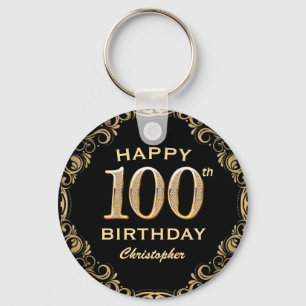 100th Birthday Party Black and Gold Glitter Lijst Sleutelhanger
