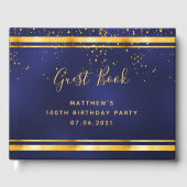 100th Birthday Party dark blue gold confetti Gastenboek (Voorkant)